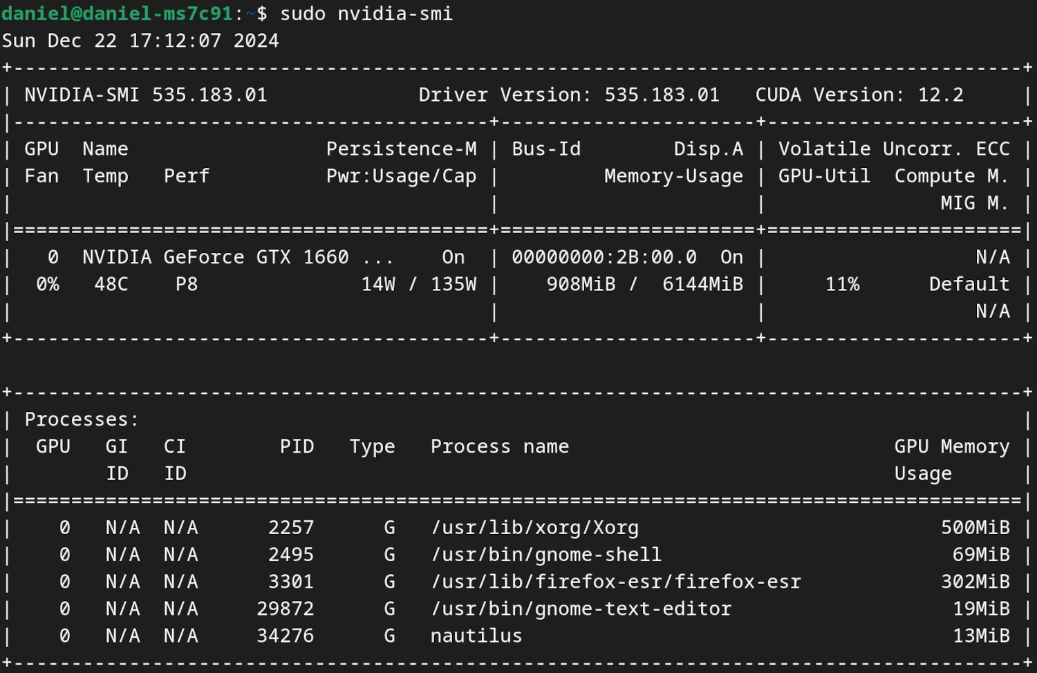 screenshot of nvidia-smi command